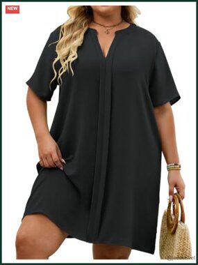 Plus Size Swimsuit Coverup V Neck Short Sleeve Beach Cover Up